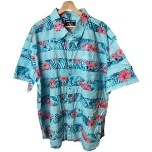 Amongst Others Blue Floral Short Sleeve Button Up Cotton Hawaiian Shirt Men's 4X